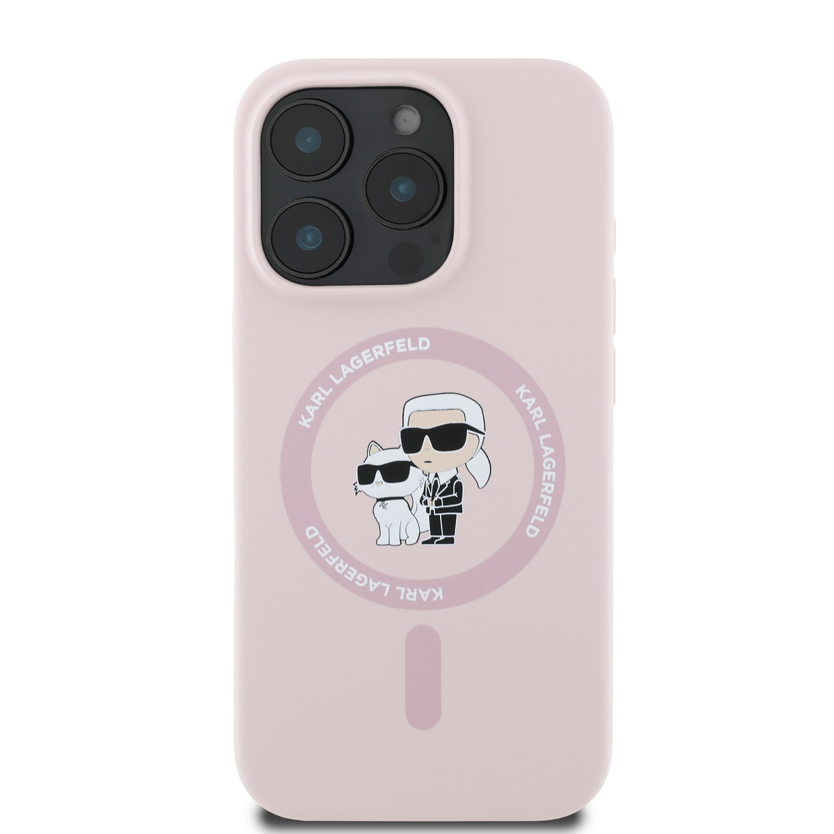 Karl Lagerfeld Liquid Silicone Karl and Choupette MagSafe Zadní Kryt pro iPhone 16 Pro Max Pink