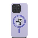 Karl Lagerfeld Liquid Silicone Karl and Choupette MagSafe Zadní Kryt pro iPhone 16 Pro Max Purple