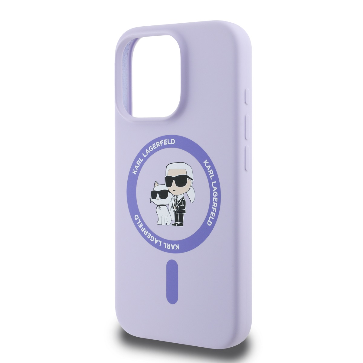 Karl Lagerfeld Liquid Silicone Karl and Choupette MagSafe Zadní Kryt pro iPhone 16 Pro Max Purple