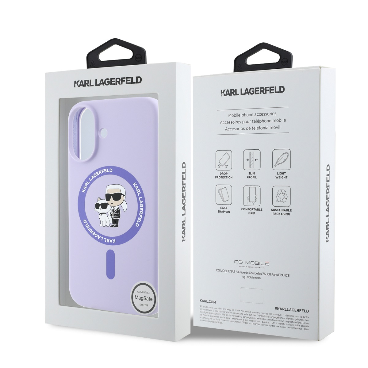 Karl Lagerfeld Liquid Silicone Karl and Choupette MagSafe Zadní Kryt pro iPhone 16 Purple