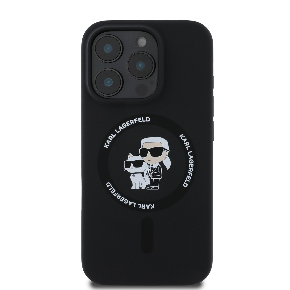 Karl Lagerfeld Liquid Silicone Karl and Choupette MagSafe Zadní Kryt pro iPhone 16 Pro Max Black