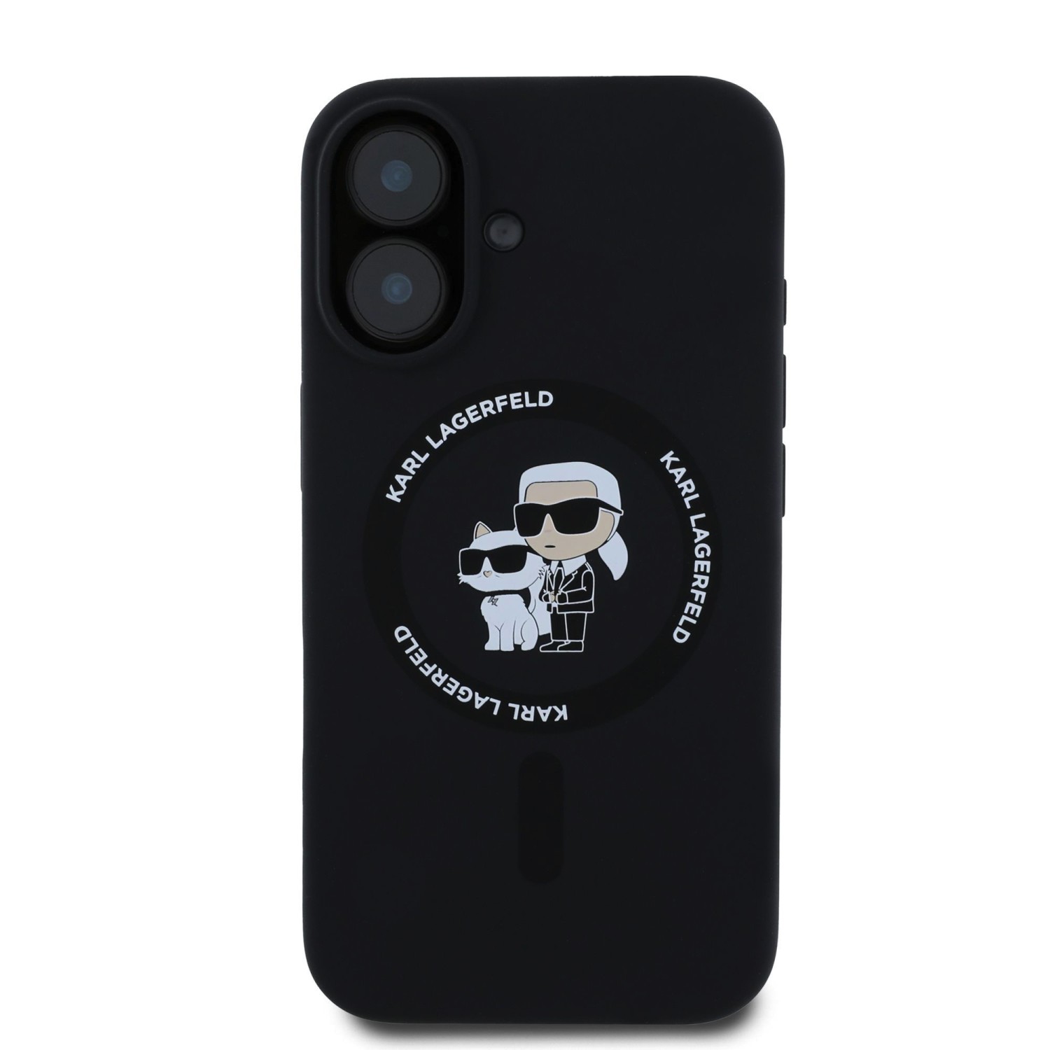 Karl Lagerfeld Liquid Silicone Karl and Choupette MagSafe Zadní Kryt pro iPhone 16 Plus Black