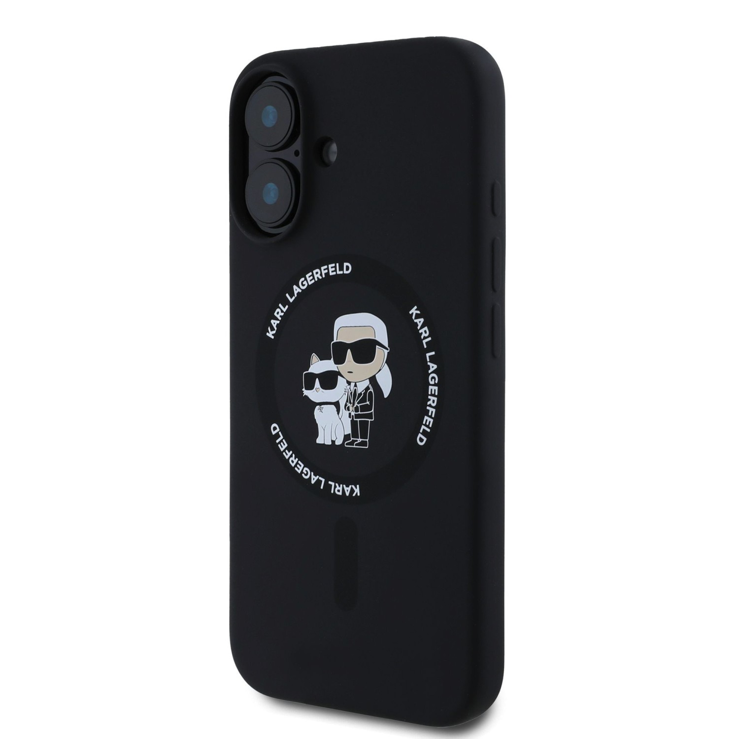 Karl Lagerfeld Liquid Silicone Karl and Choupette MagSafe Zadní Kryt pro iPhone 16 Plus Black