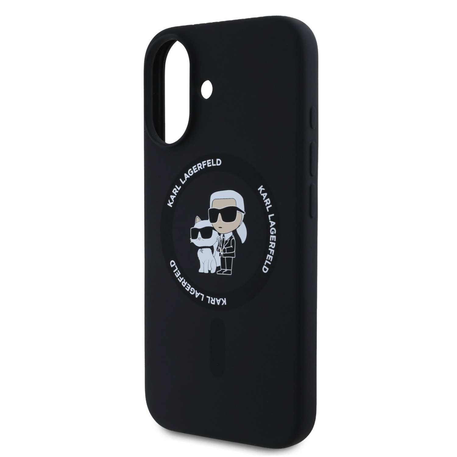 Karl Lagerfeld Liquid Silicone Karl and Choupette MagSafe Zadní Kryt pro iPhone 16 Plus Black