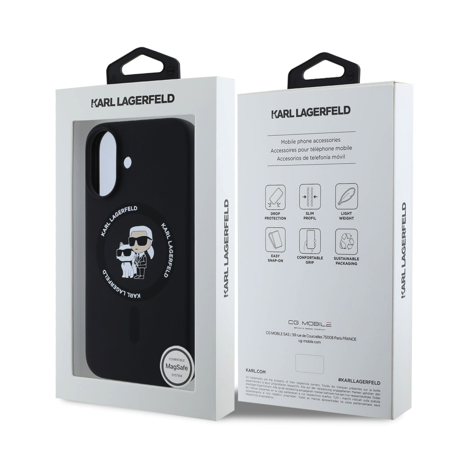 Karl Lagerfeld Liquid Silicone Karl and Choupette MagSafe Zadní Kryt pro iPhone 16 Plus Black