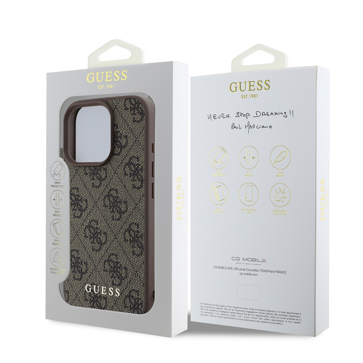 Guess 4G Charm Zadní Kryt pro iPhone 16 Pro Tone on Tone Brown