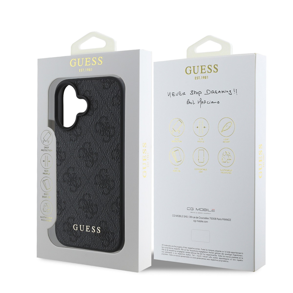 Guess 4G Charm Zadní Kryt pro iPhone 16 Plus Tone on Tone Grey