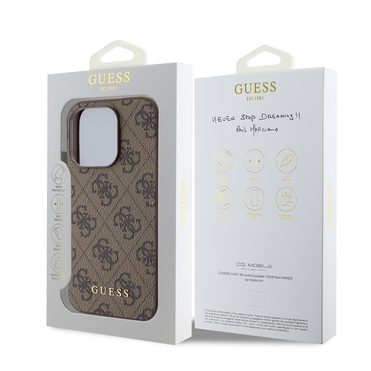 Guess 4G Charm Zadní Kryt pro iPhone 15 Pro Tone on Tone Brown