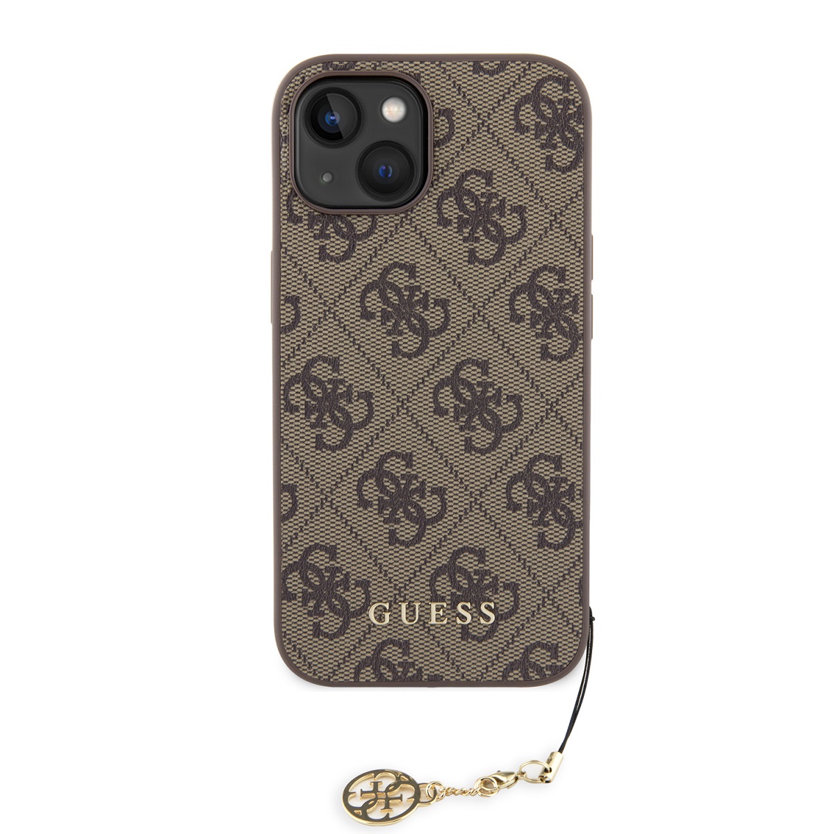 Guess 4G Charm Zadní Kryt pro iPhone 15 Tone on Tone Brown