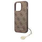 Guess 4G Charm Zadní Kryt pro iPhone 14 Pro Tone on Tone Brown