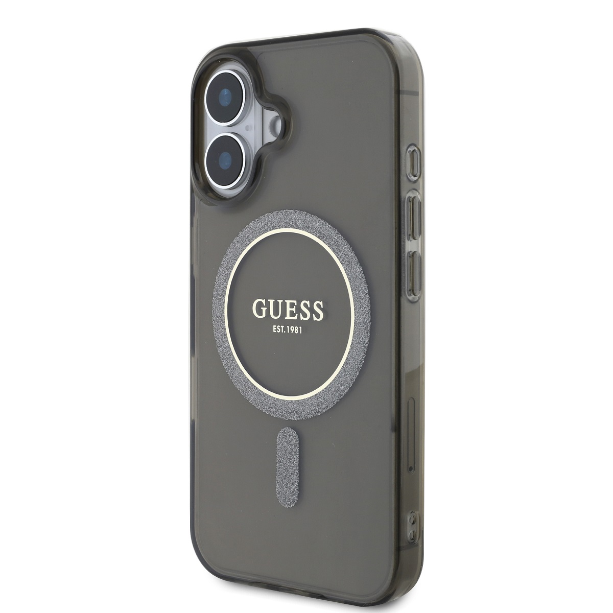 Guess IML Glitter Ring MagSafe Zadní Kryt pro iPhone 16 Black