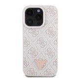 Guess PU 4G Strass Triangle Metal Logo Zadní Kryt pro iPhone 16 Pro Pink