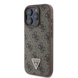 Guess PU 4G Strass Triangle Metal Logo Zadní Kryt pro iPhone 16 Pro Max Brown