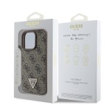 Guess PU 4G Strass Triangle Metal Logo Zadní Kryt pro iPhone 16 Pro Max Brown