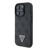 Guess PU 4G Strass Triangle Metal Logo Zadní Kryt pro iPhone 16 Pro Max Black