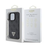 Guess PU 4G Strass Triangle Metal Logo Zadní Kryt pro iPhone 16 Pro Max Black