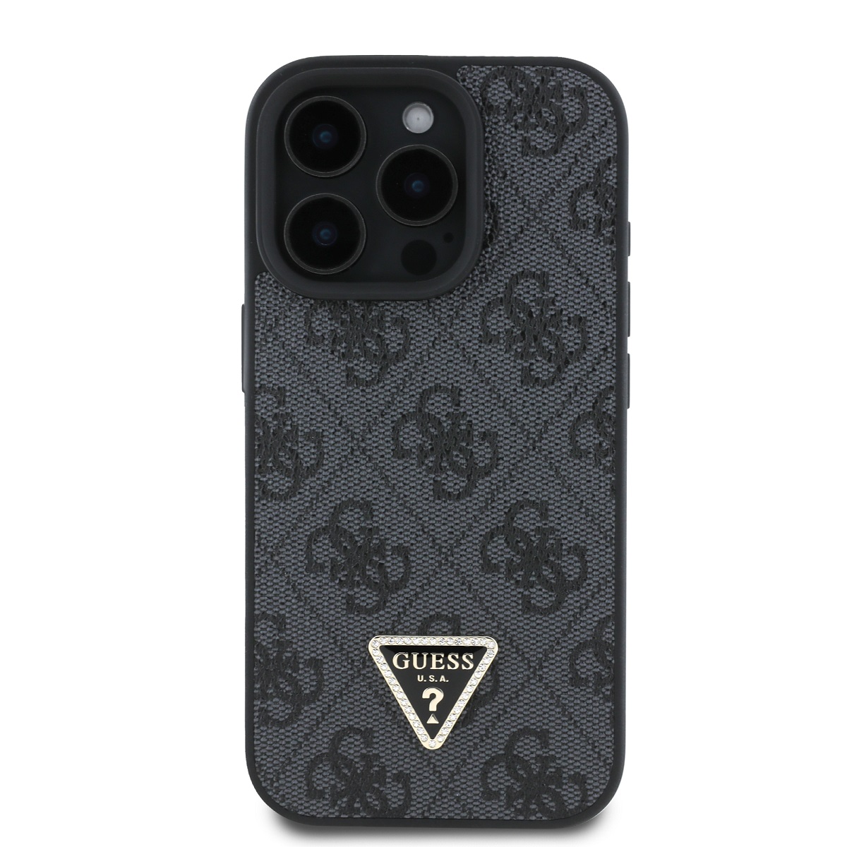 Guess PU 4G Strass Triangle Metal Logo Zadní Kryt + Crossbody Popruh pro iPhone 16 Pro Black