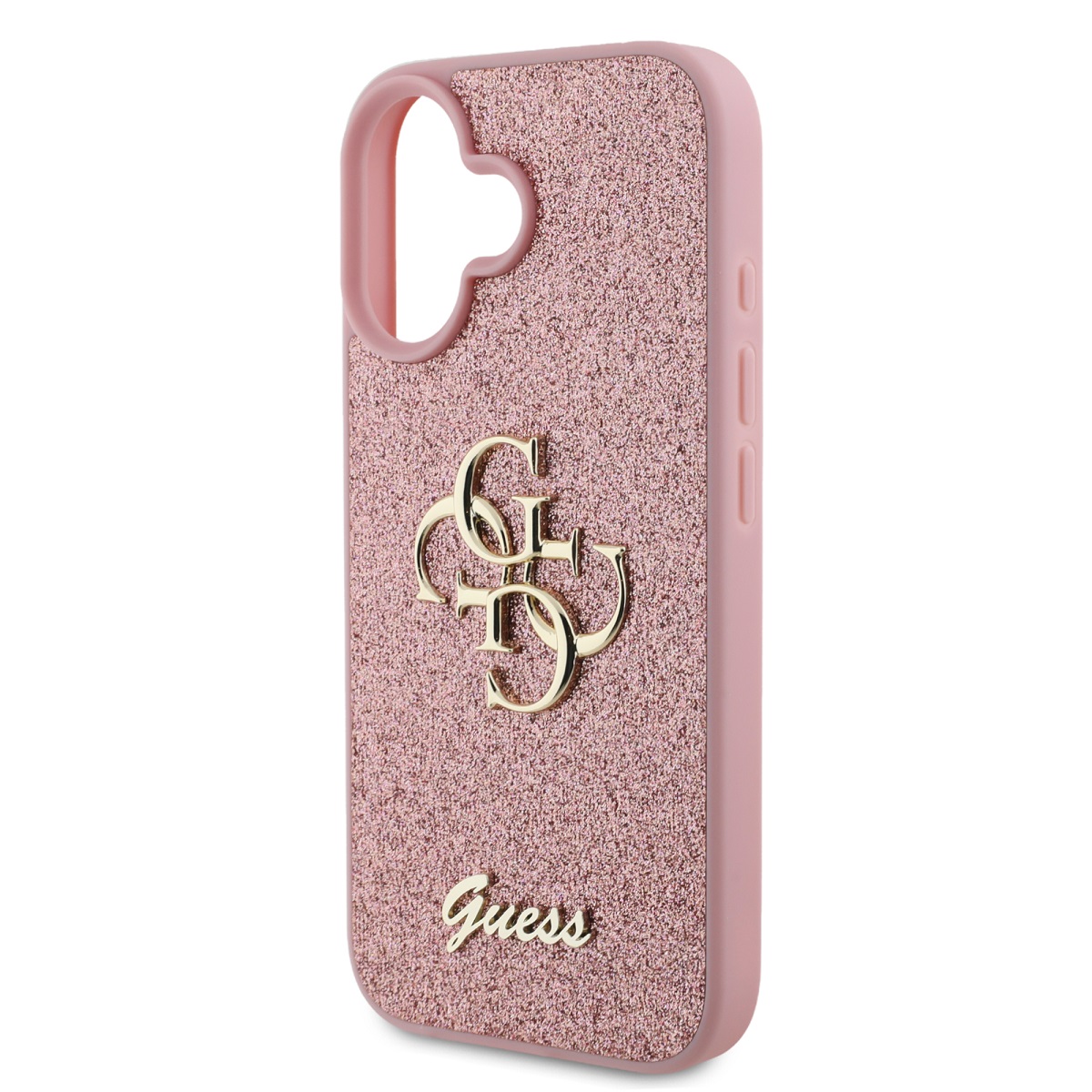 Guess PU Fixed Glitter 4G Metal Logo Zadní Kryt pro iPhone 16 Pink