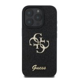 Guess PU Fixed Glitter 4G Metal Logo Zadní Kryt pro iPhone 16 Pro Max Black