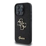 Guess PU Fixed Glitter 4G Metal Logo Zadní Kryt pro iPhone 16 Pro Black