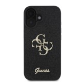 Guess PU Fixed Glitter 4G Metal Logo Zadní Kryt pro iPhone 16 Black