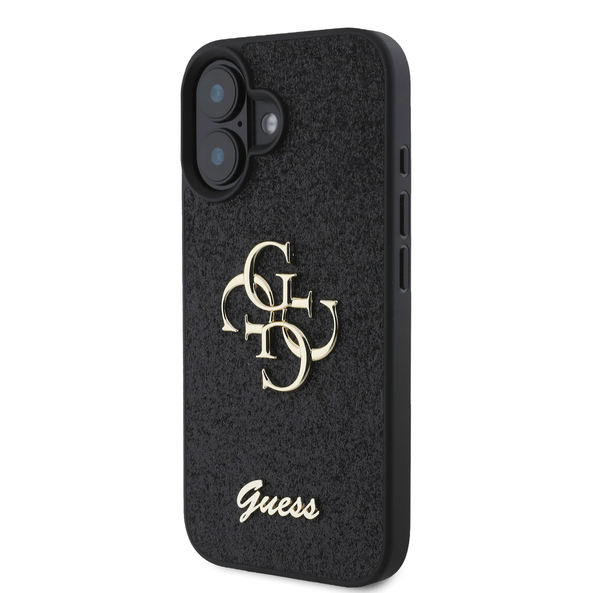 Guess PU Fixed Glitter 4G Metal Logo Zadní Kryt pro iPhone 16 Black