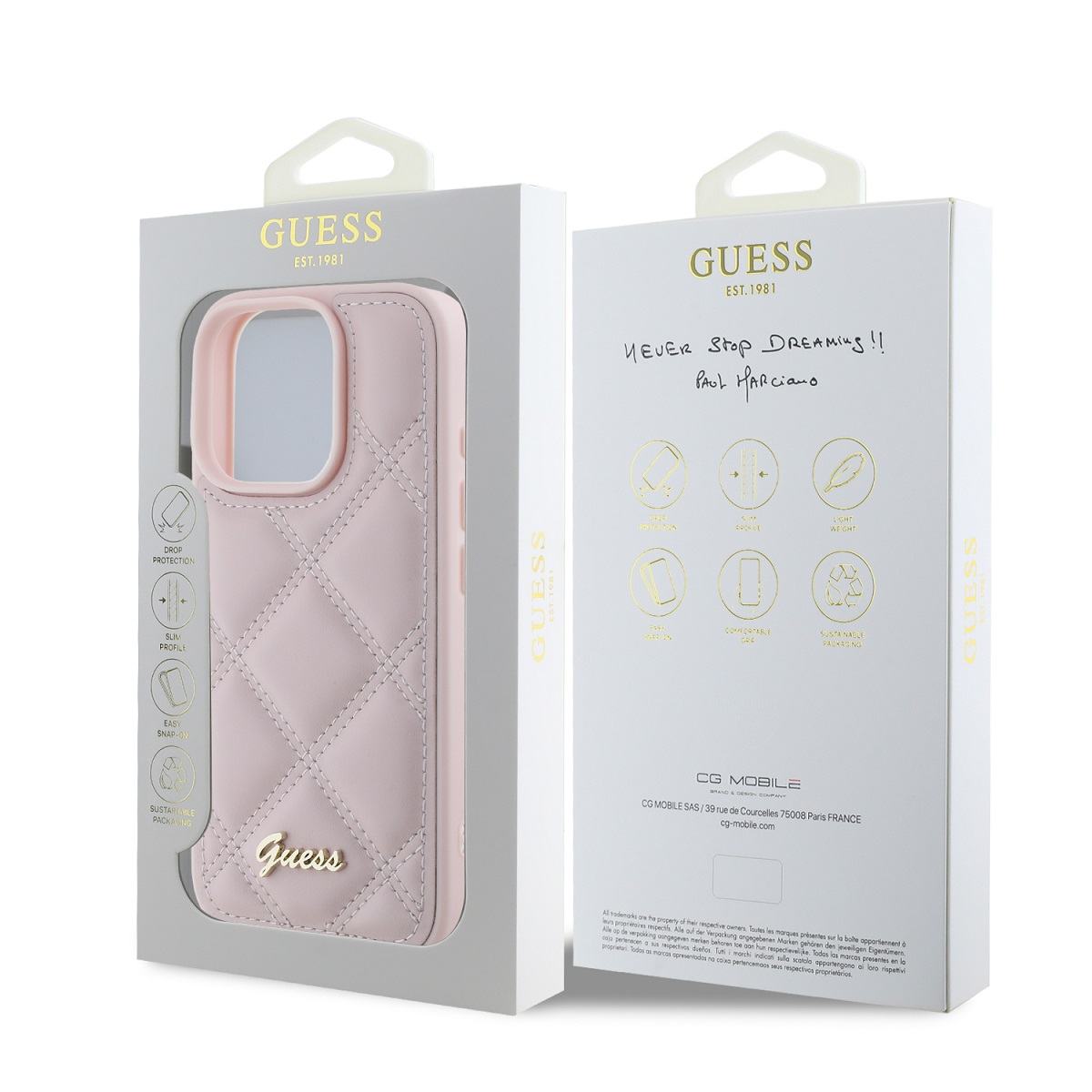 Guess PU Leather Quilted Zadní Kryt pro iPhone 16 Pro Pink