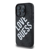 Guess PU Leather 4G Big Love Logo MagSafe Zadní Kryt pro iPhone 16 Pro Black