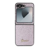 Guess PC/TPU Glitter Flakes Metal Logo Zadní Kryt pro Samsung Galaxy Z Flip 6 Pink