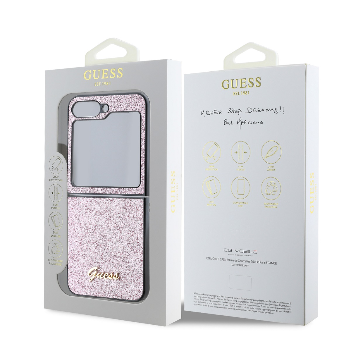 Guess PC/TPU Glitter Flakes Metal Logo Zadní Kryt pro Samsung Galaxy Z Flip 6 Pink