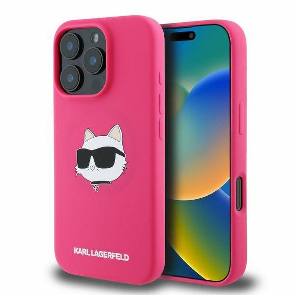 KARL LAGERFELD case for IPHONE 16 Pro Max compatible with MagSafe KLHMP16XSCHPPLF (Sil Choupette Head Print) fuschia