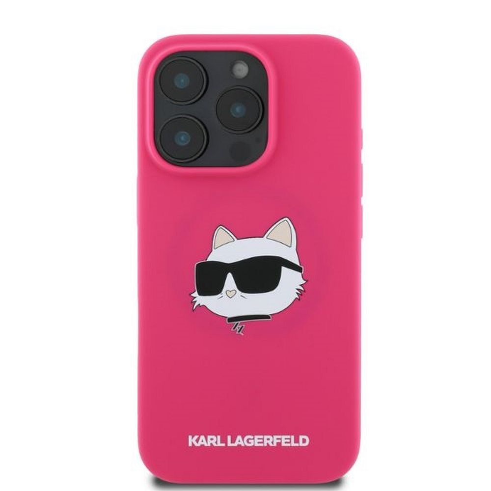 KARL LAGERFELD case for IPHONE 16 Pro Max compatible with MagSafe KLHMP16XSCHPPLF (Sil Choupette Head Print) fuschia