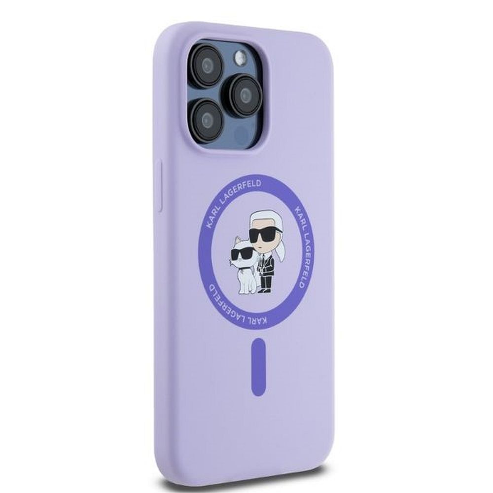 KARL LAGERFELD case for IPHONE 15 Pro Max compatible with MagSafe KLHMP15XSCMKCRHU (Silicone KC Body Ring) purple