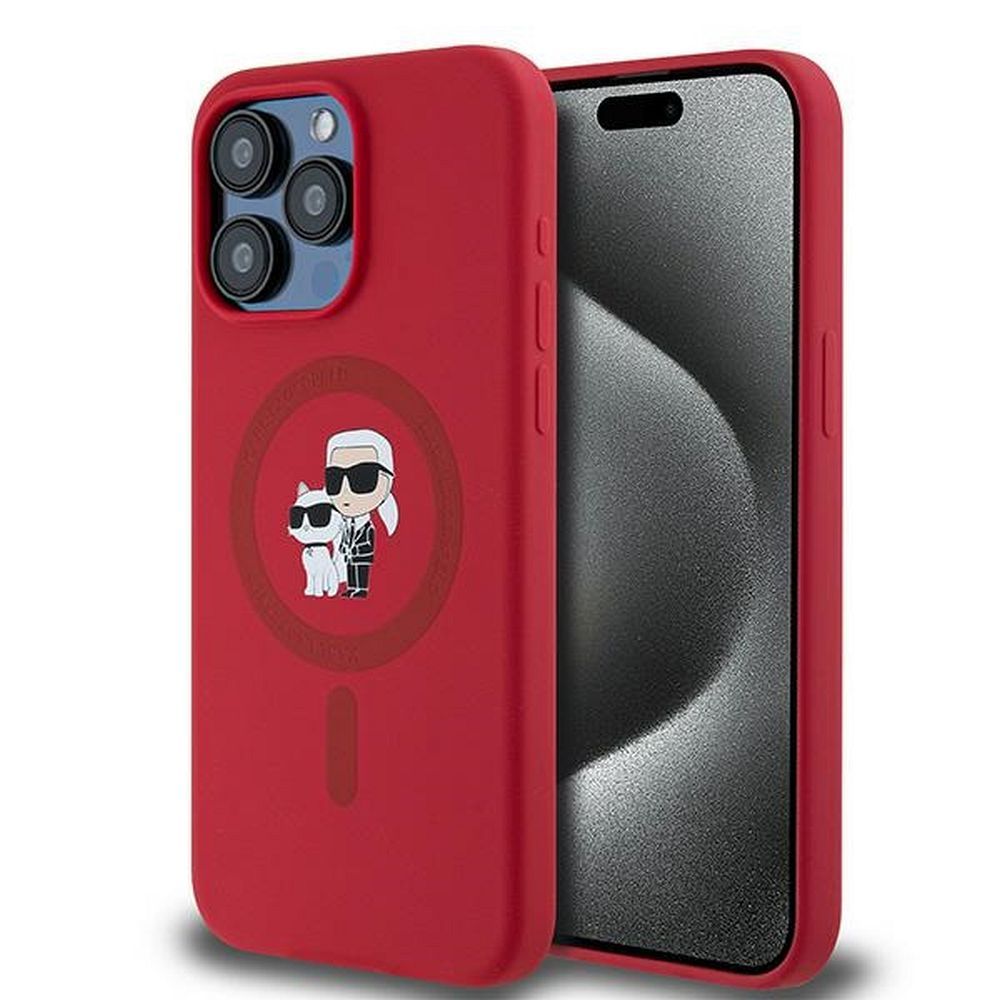 KARL LAGERFELD case for IPHONE 15 Pro Max compatible with MagSafe KLHMP15XSCMKCRHR (Silicone KC Body Ring) red