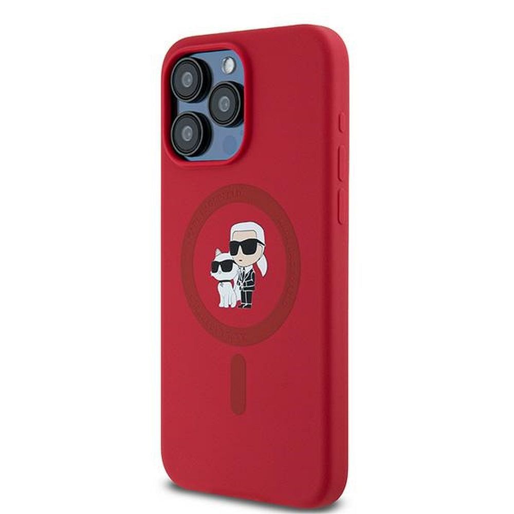 KARL LAGERFELD case for IPHONE 15 Pro Max compatible with MagSafe KLHMP15XSCMKCRHR (Silicone KC Body Ring) red