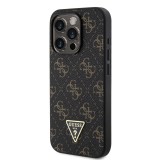 Guess PU Leather 4G Triangle Metal Logo Zadní Kryt pro iPhone 16 Pro Max Black