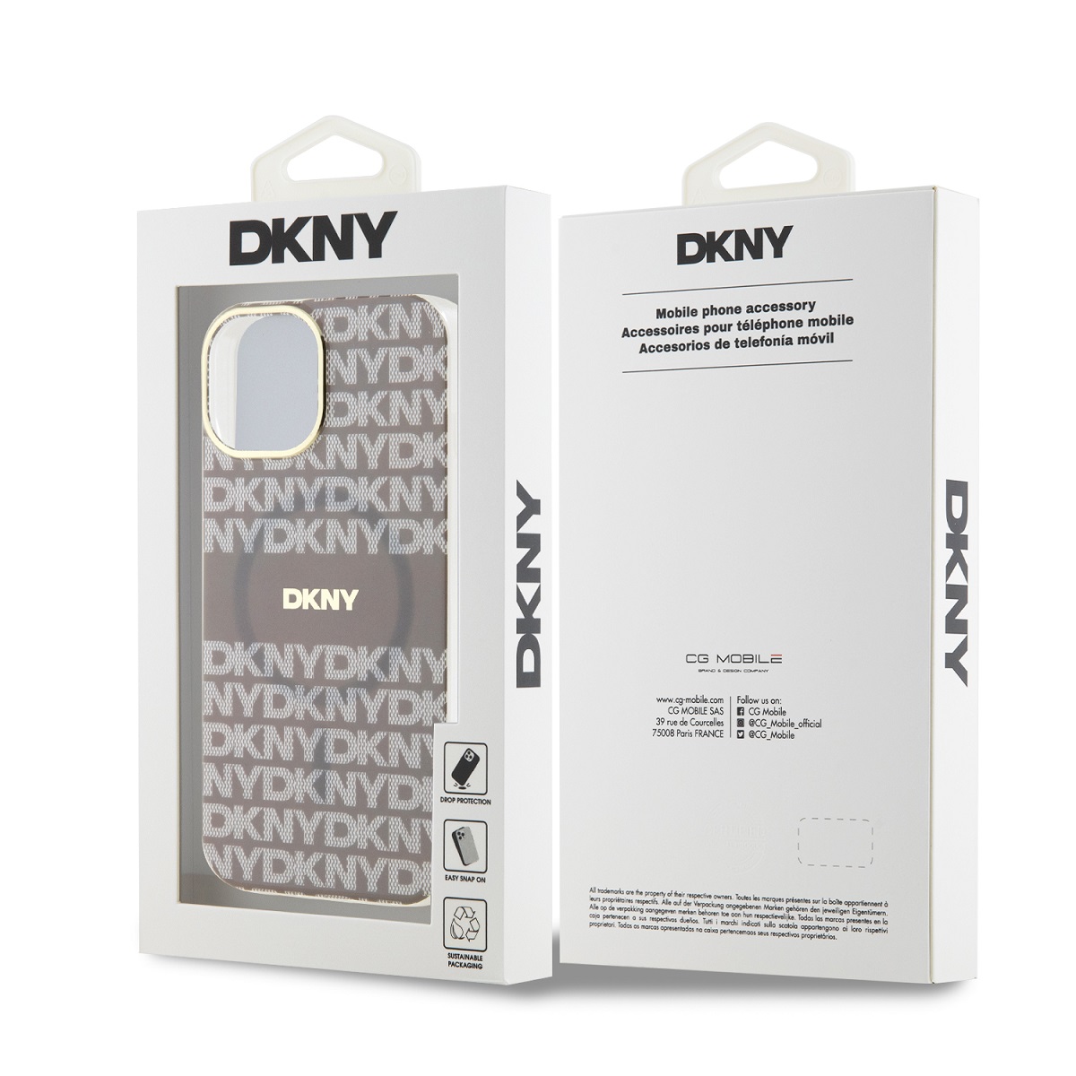 DKNY PC/TPU Repeat Pattern Tonal Stripe Magsafe Zadní Kryt pro iPhone 14 Beige