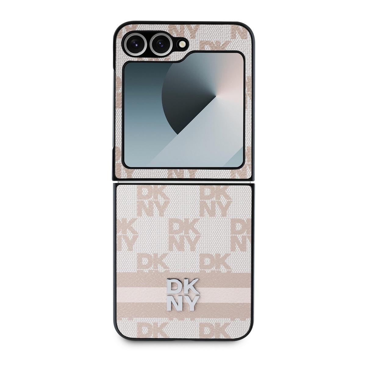 DKNY PU Leather Checkered Pattern and Stripe Zadní Kryt pro Samsung Galaxy Z Flip 6 Pink