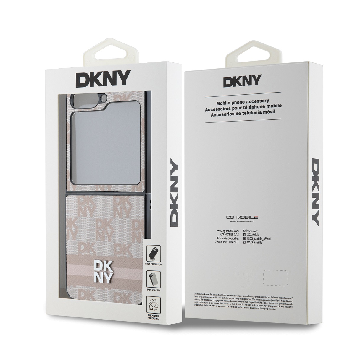 DKNY PU Leather Checkered Pattern and Stripe Zadní Kryt pro Samsung Galaxy Z Flip 6 Pink