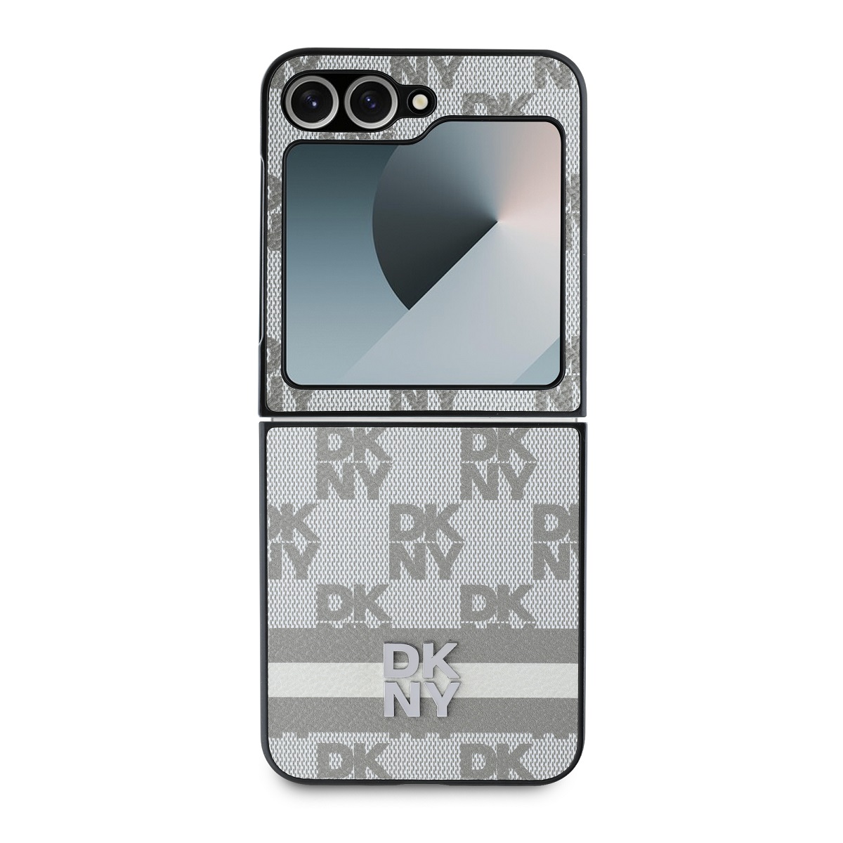 DKNY PU Leather Checkered Pattern and Stripe Zadní Kryt pro Samsung Galaxy Z Flip 6 Beige