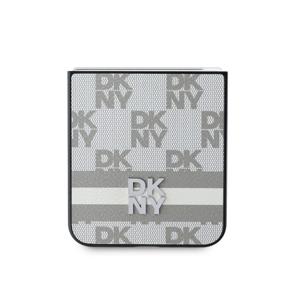 DKNY PU Leather Checkered Pattern and Stripe Zadní Kryt pro Samsung Galaxy Z Flip 6 Beige