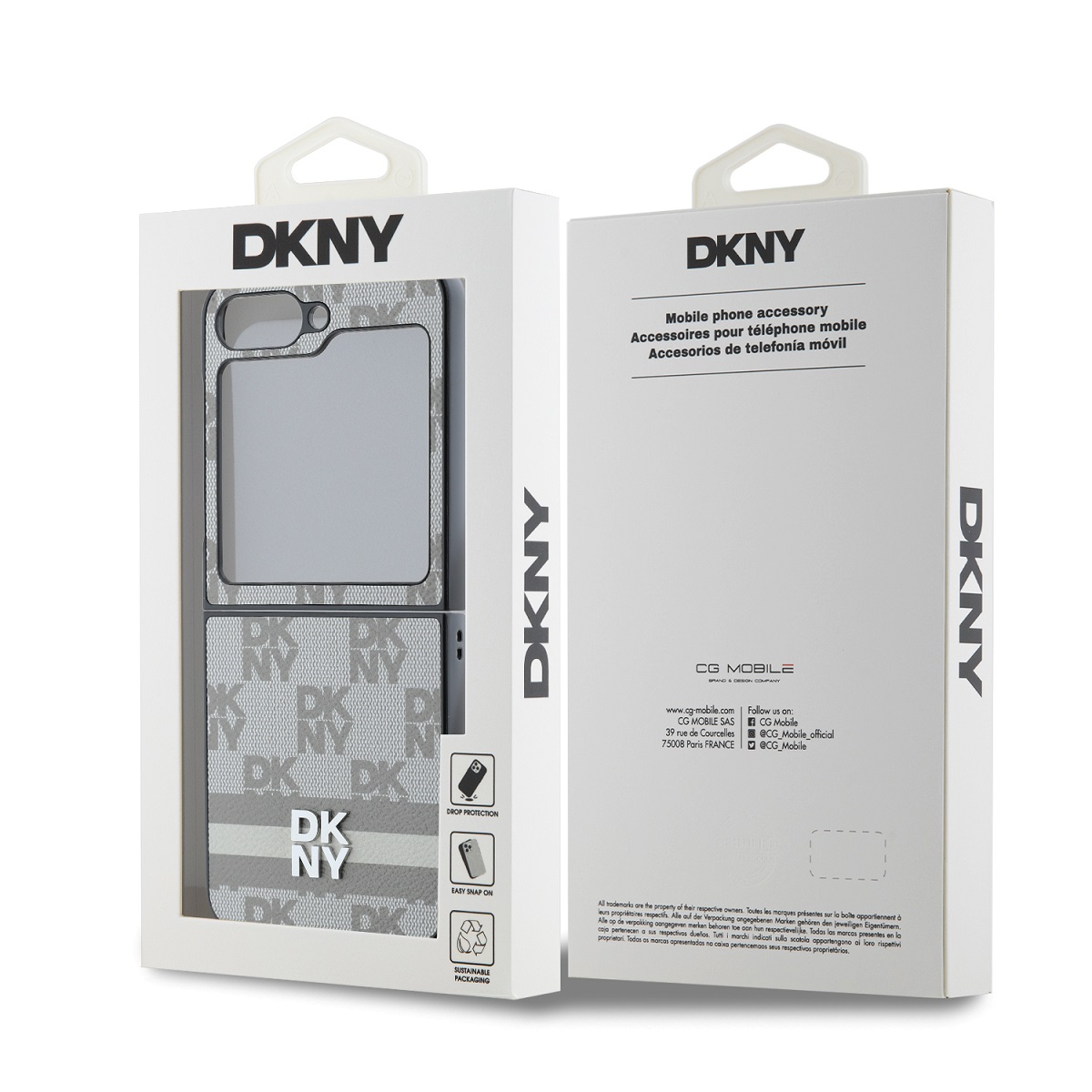 DKNY PU Leather Checkered Pattern and Stripe Zadní Kryt pro Samsung Galaxy Z Flip 6 Beige