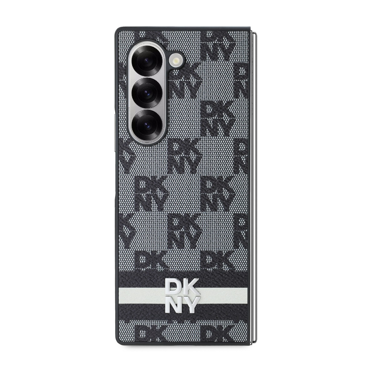 DKNY PU Leather Checkered Pattern and Stripe Zadní Kryt pro Samsung Galaxy Z Fold 6 Black