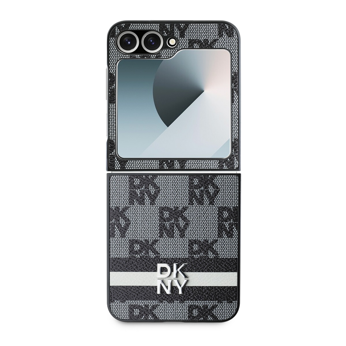 DKNY PU Leather Checkered Pattern and Stripe Zadní Kryt pro Samsung Galaxy Z Flip 6 Black