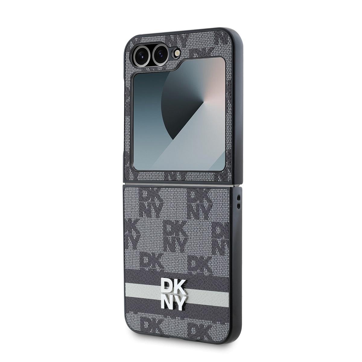 DKNY PU Leather Checkered Pattern and Stripe Zadní Kryt pro Samsung Galaxy Z Flip 6 Black