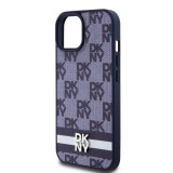 DKNY PU Leather Checkered Pattern and Stripe Zadní Kryt pro iPhone 15 Blue