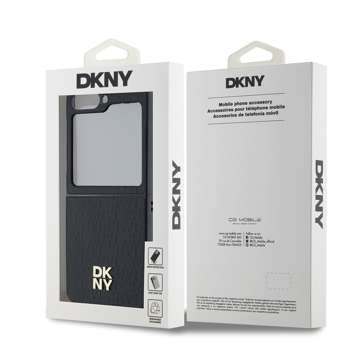 DKNY PU Leather Repeat Pattern Stack Logo Zadní Kryt pro Samsung Galaxy Z Flip 6 Black