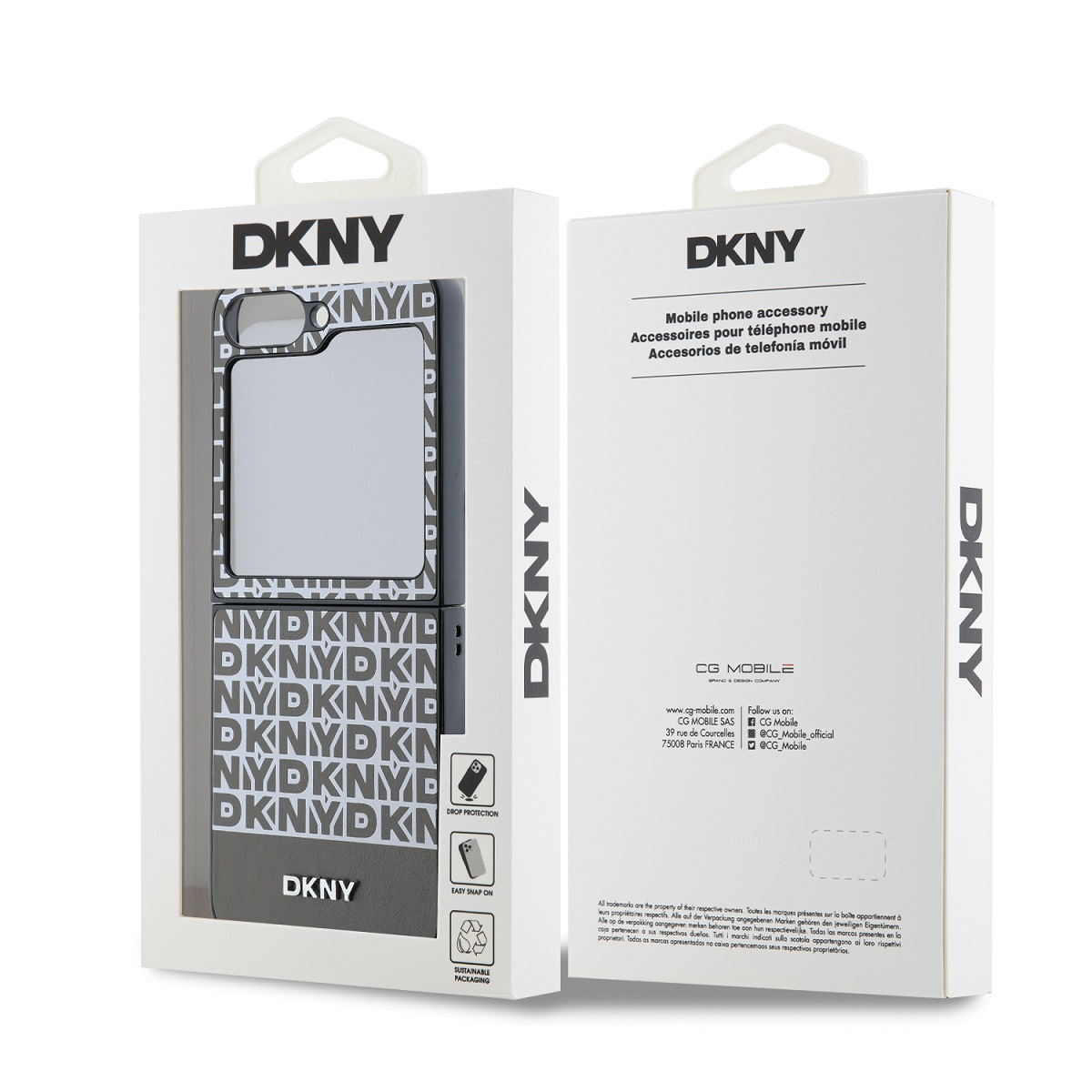 DKNY PU Leather Repeat Pattern Bottom Stripe Zadní Kryt pro Samsung Galaxy Z Flip 6 Brown