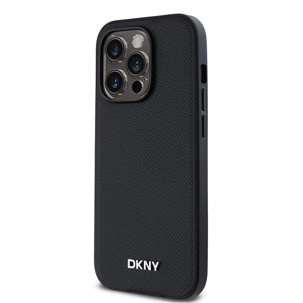 DKNY PU Leather Silver Metal Logo Magsafe Zadní Kryt pro iPhone 14 Pro Black