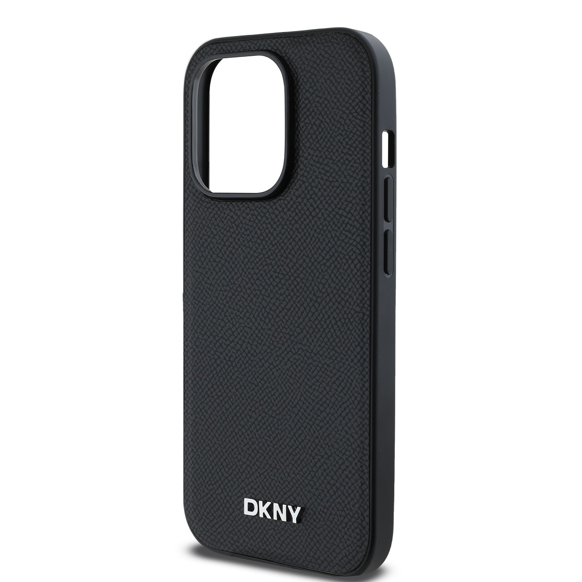 DKNY PU Leather Silver Metal Logo Magsafe Zadní Kryt pro iPhone 14 Pro Black